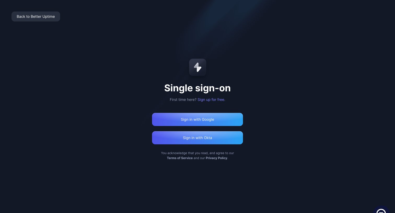 Better Stack - Single sign-on | Better Uptime screen