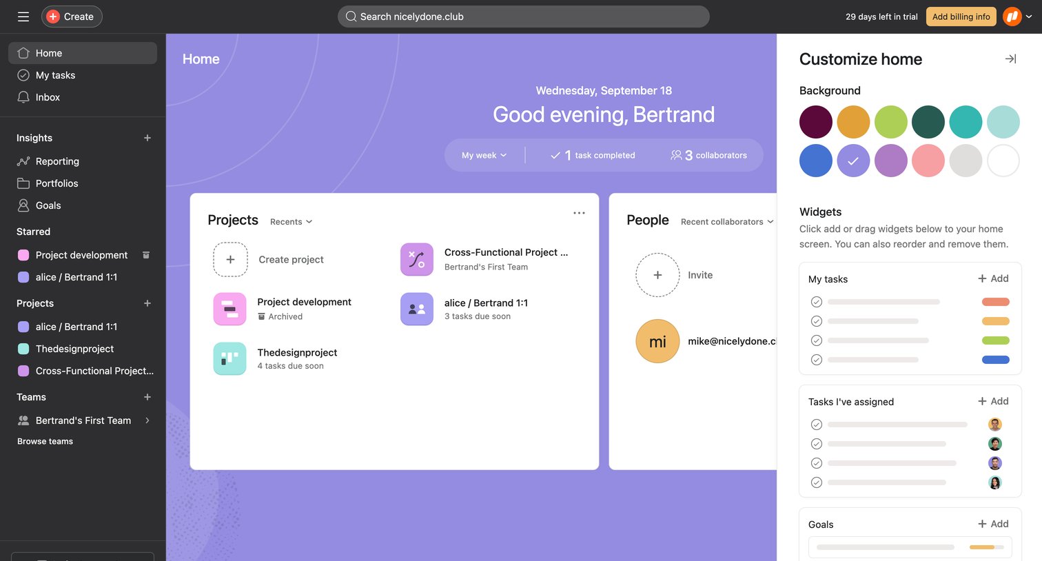 Asana - Home - Asana screen