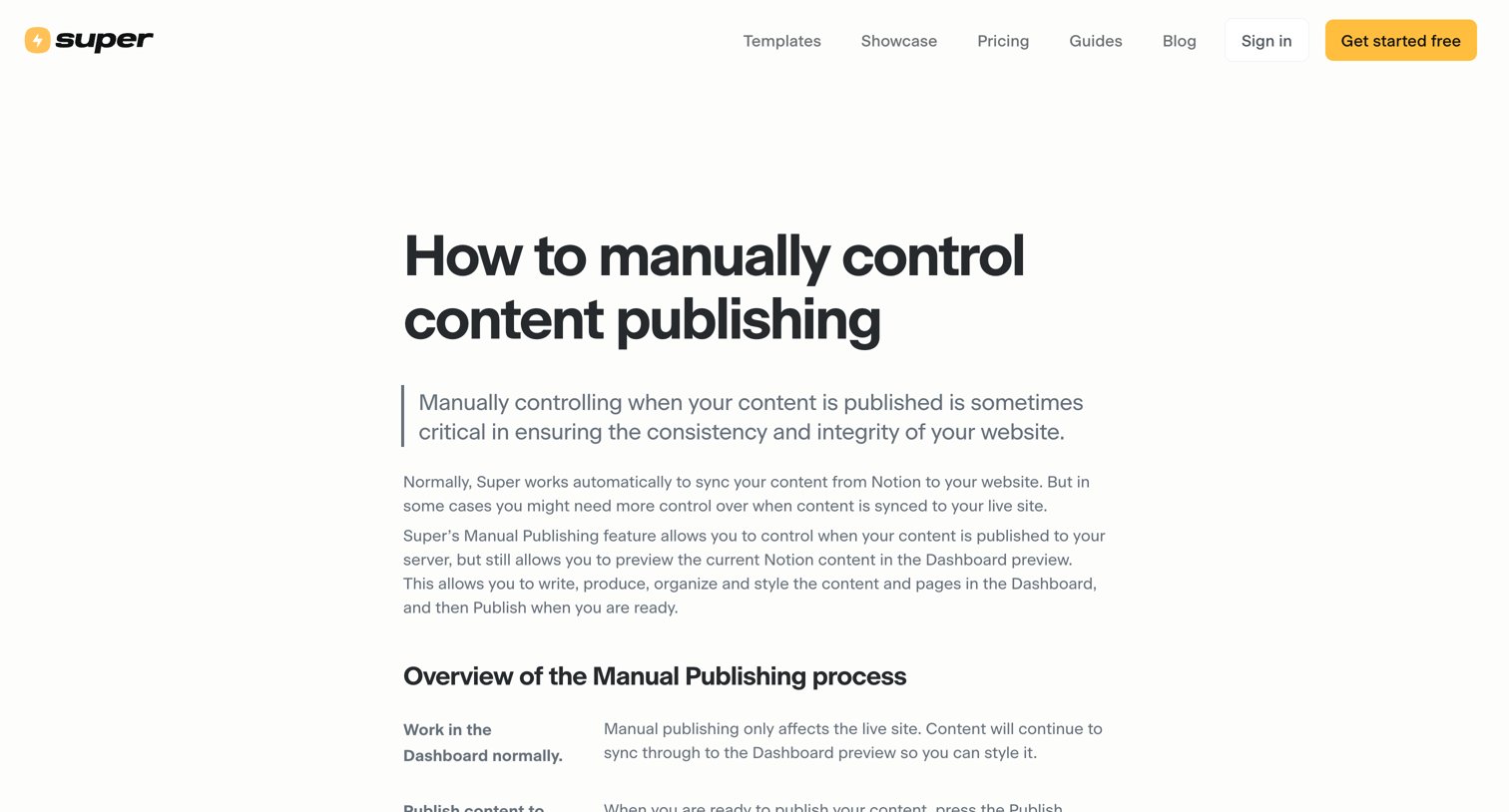 Super - How to manually control content publishing screen
