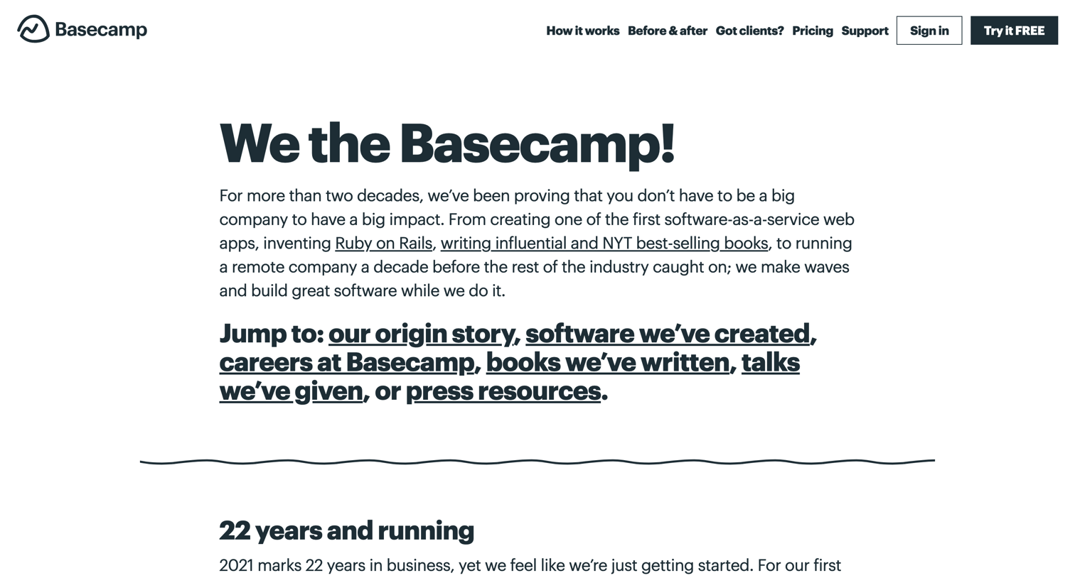 Basecamp - Basecamp About our company screen