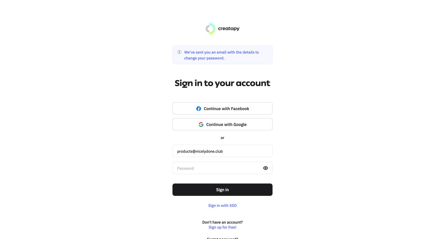 Creatopy - Sign in to your account - Creatopy screen