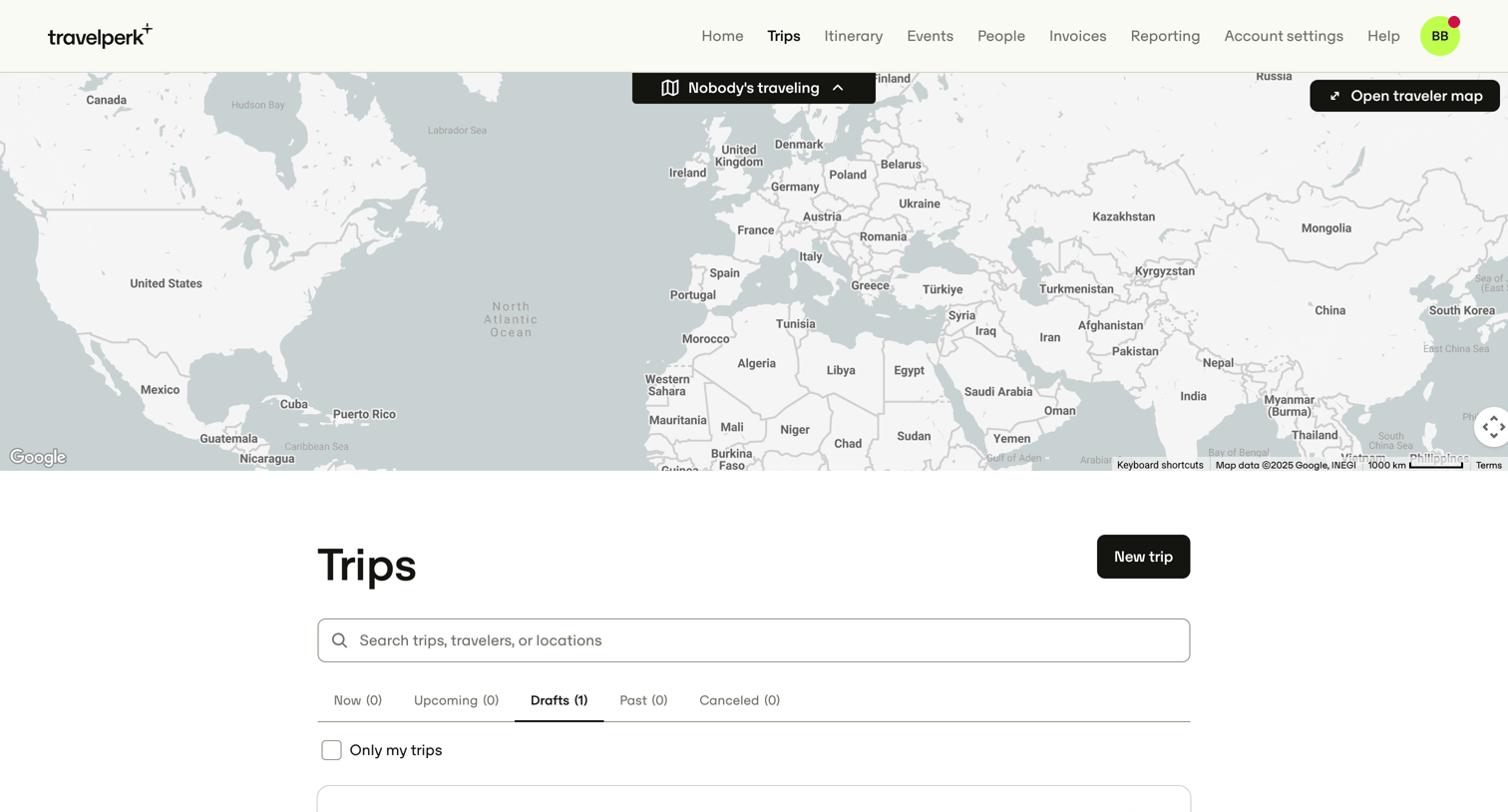 Travelperk - Draft trips — TravelPerk screen