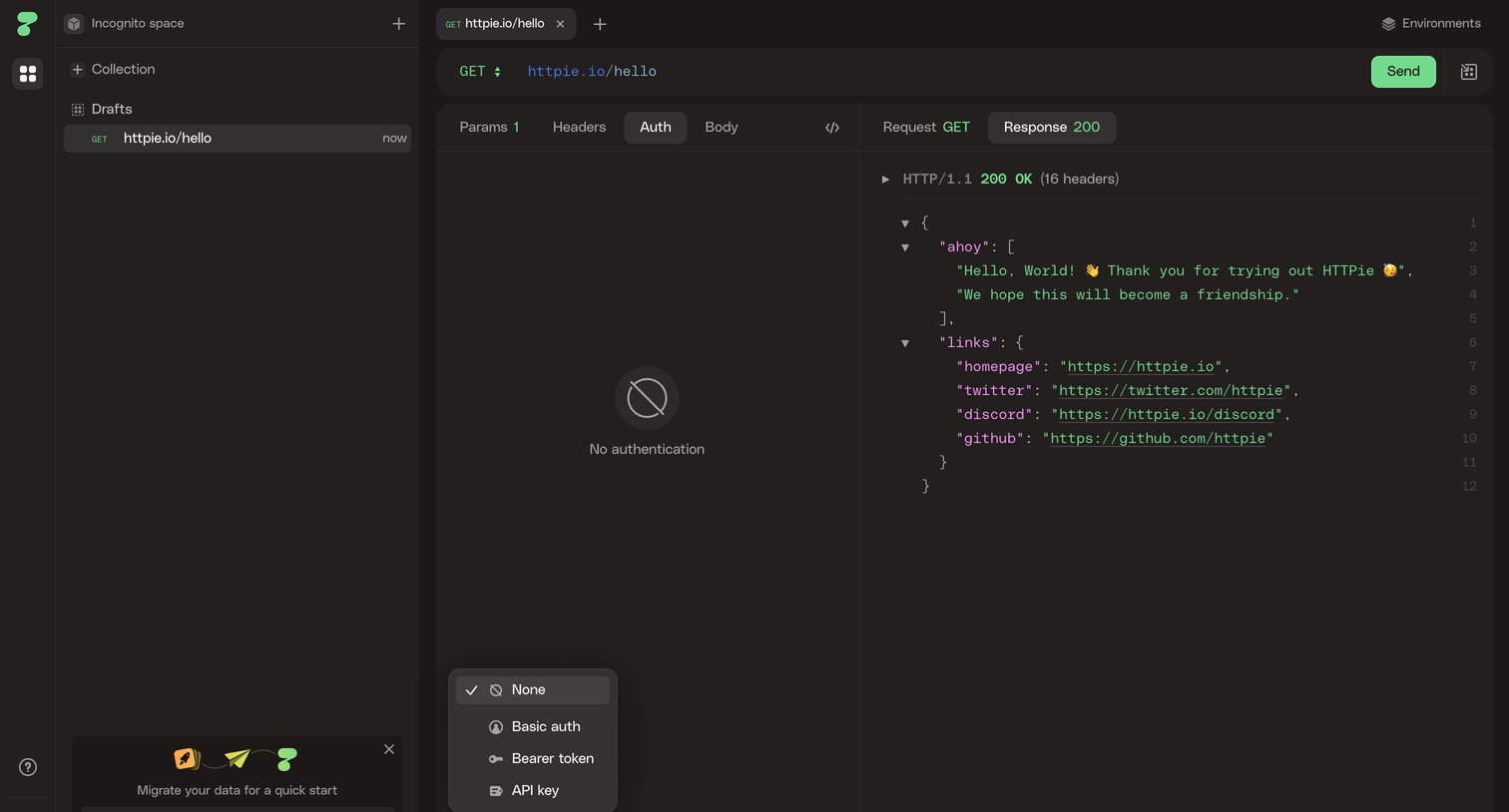 Httpie - HTTPie for Web — API testing client screen