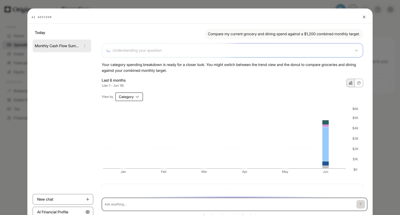 Origin Financial screen