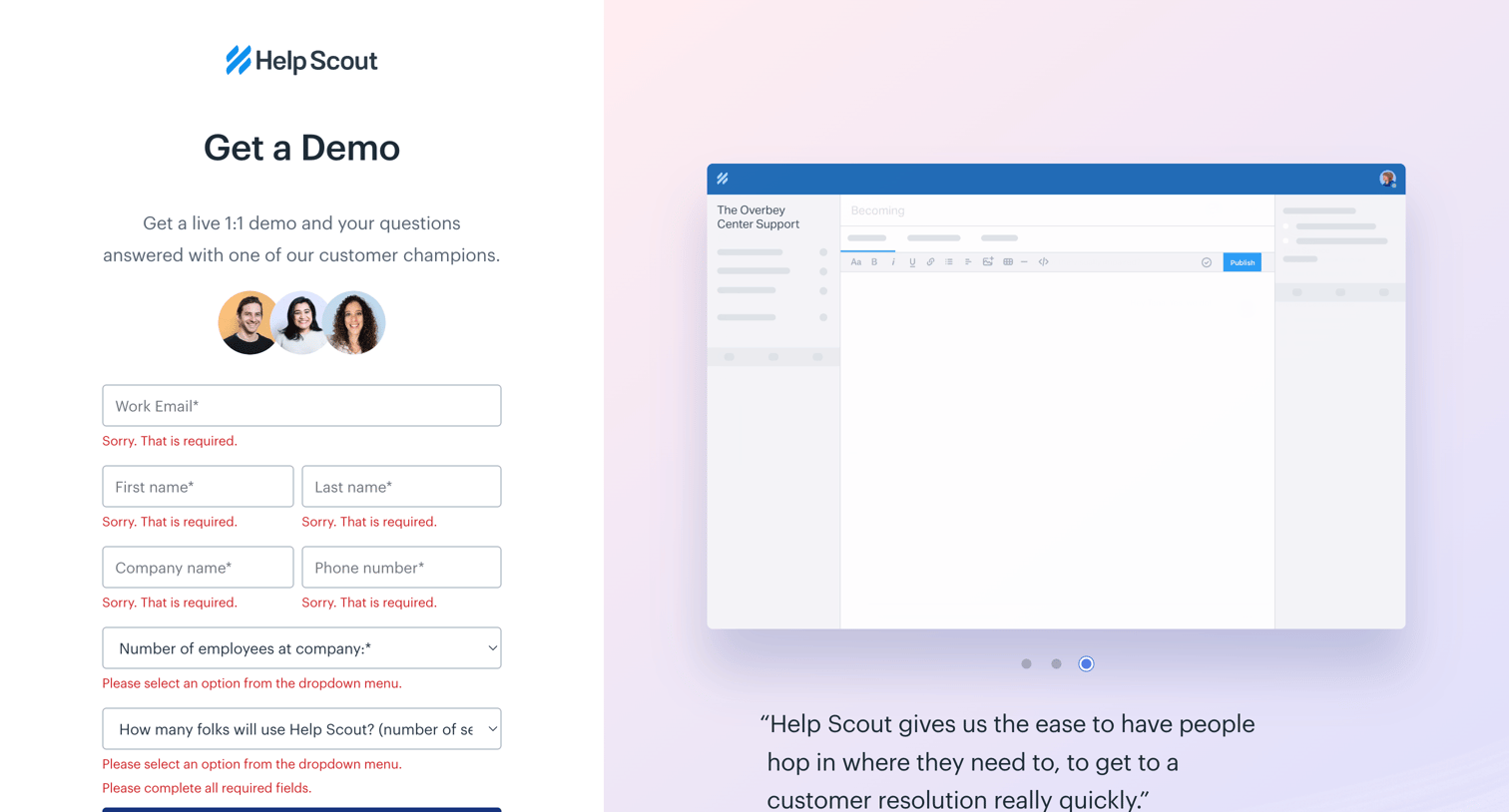 Help Scout - Get a Demo | Help Scout screen