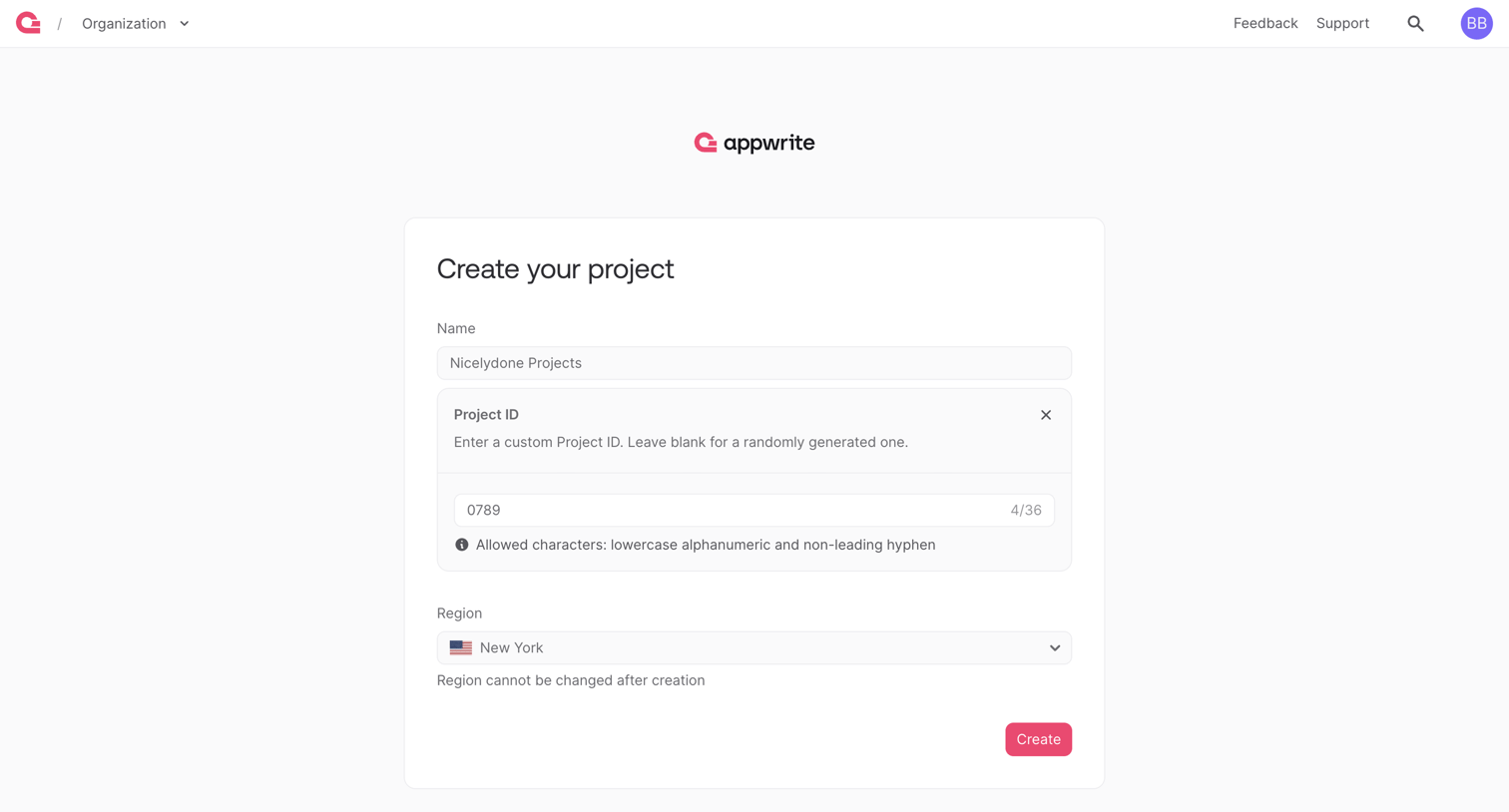 Appwrite - Create project - Appwrite screen