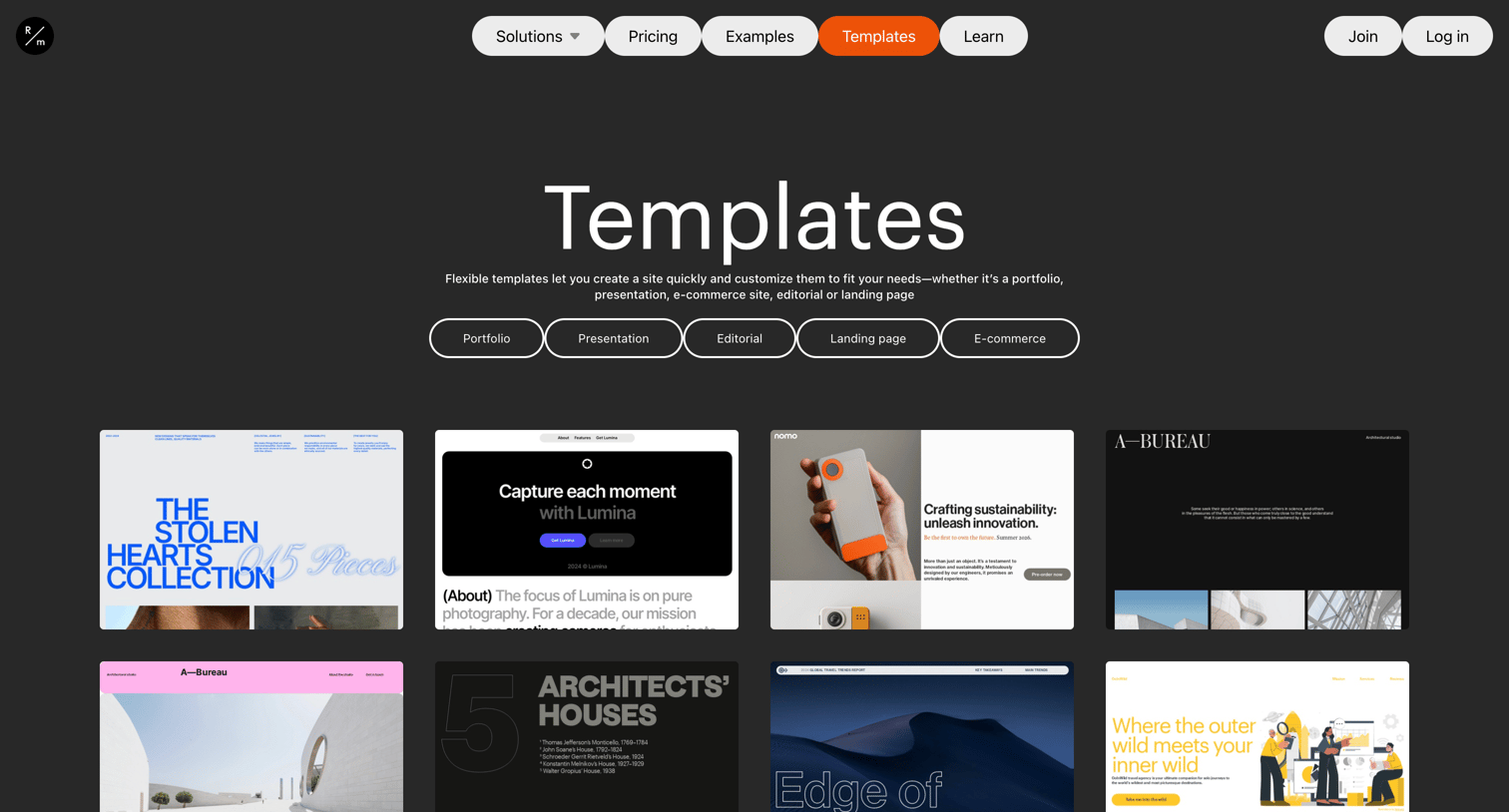 Readymag - Readymag templates screen