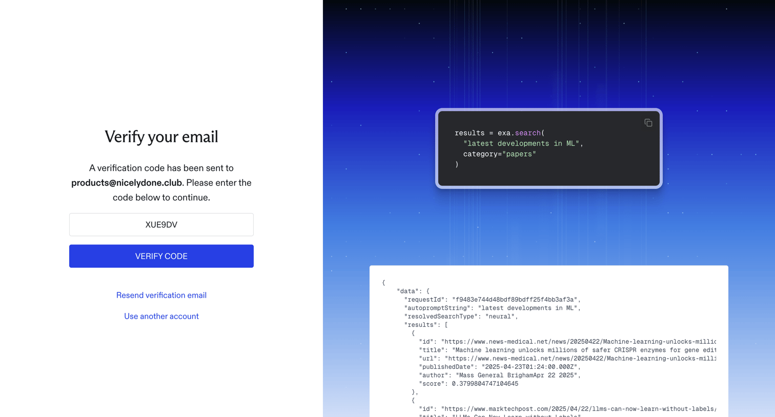 Exa - Exa Login screen