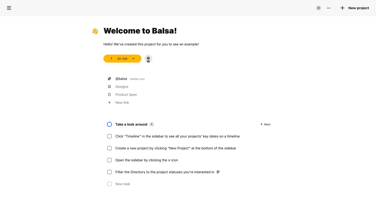 Balsa - Welcome to Balsa! | Balsa screen