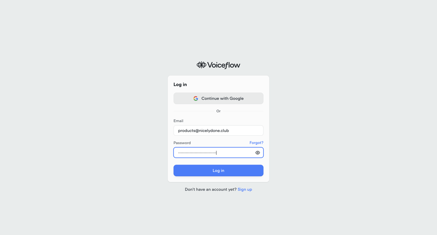 Voiceflow - Voiceflow | Log In to your Account screen
