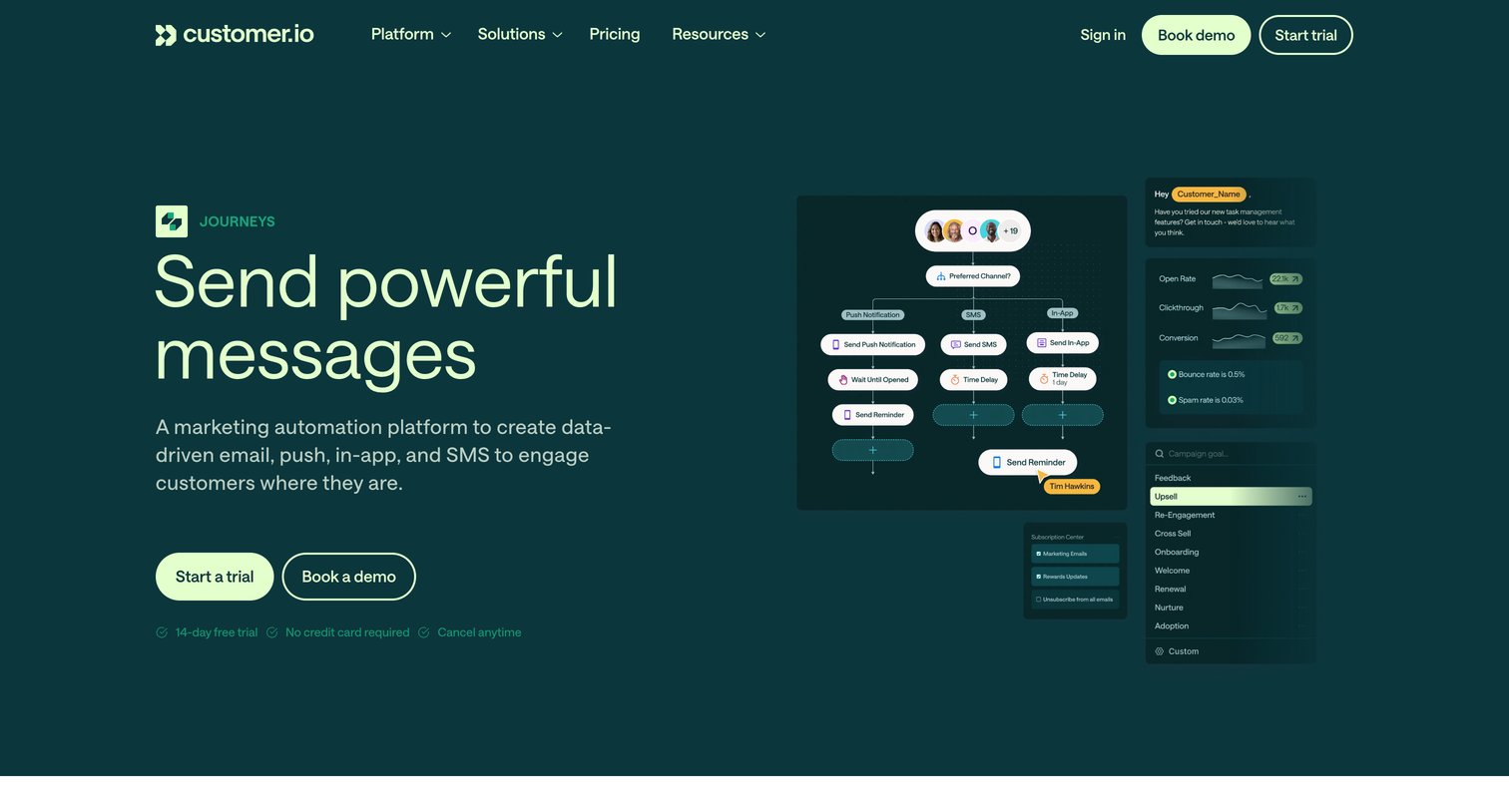 Customer.io - Journeys A Marketing Automation Platform | Customer.io screen