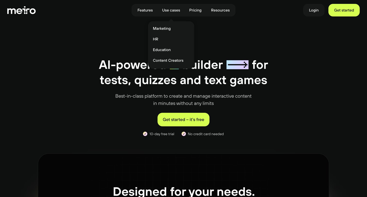Meiro - Meiro – AI-powered builder for tests, quizzes and text games screen