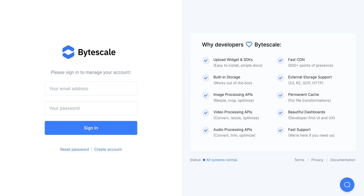 Bytescale - Sign In | Bytescale screen
