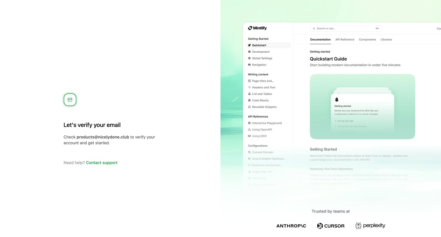 Mintlify - Sign up - Mintlify screen