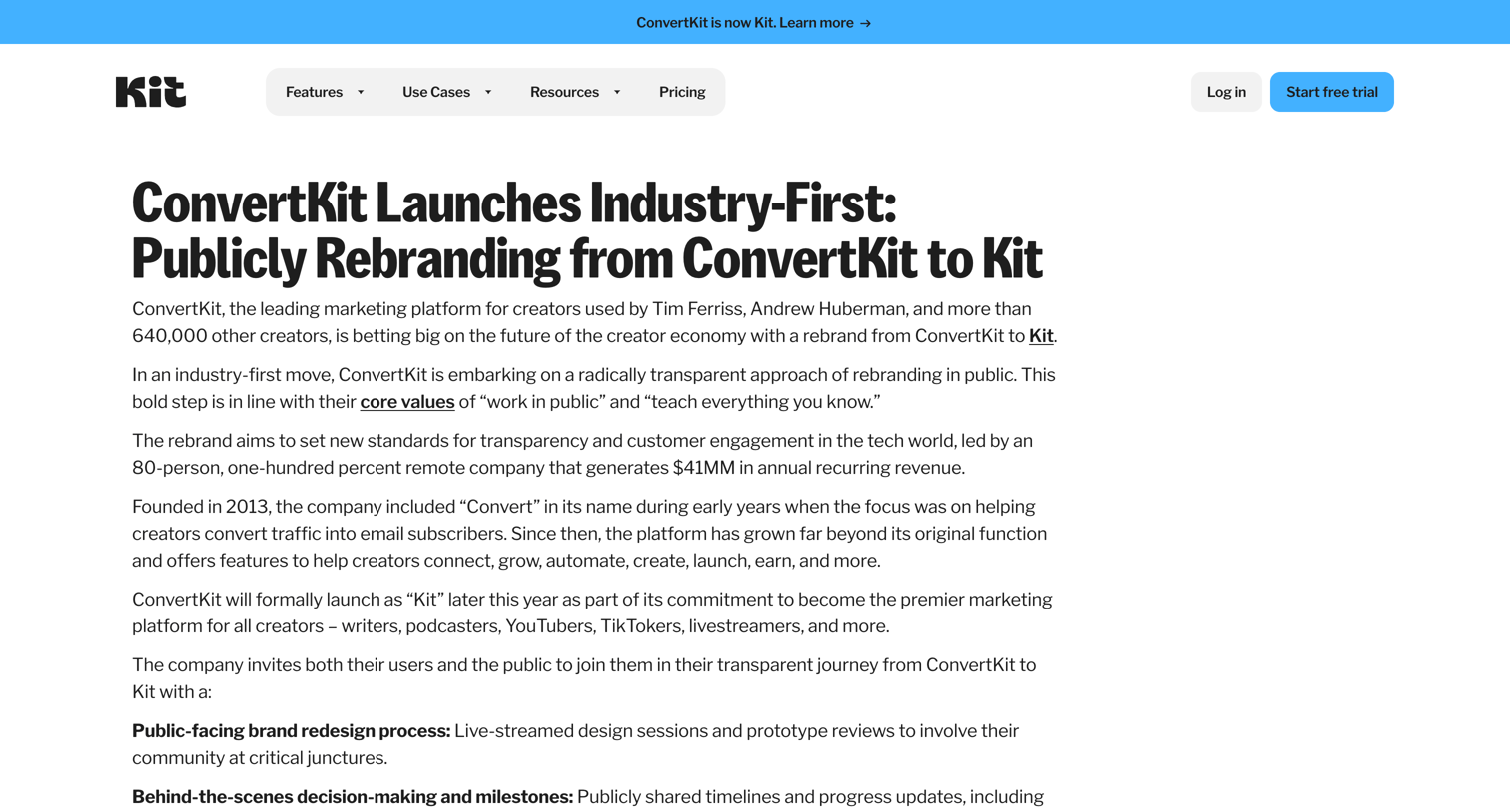 Kit - ConvertKit Publicly Rebrands to Kit screen