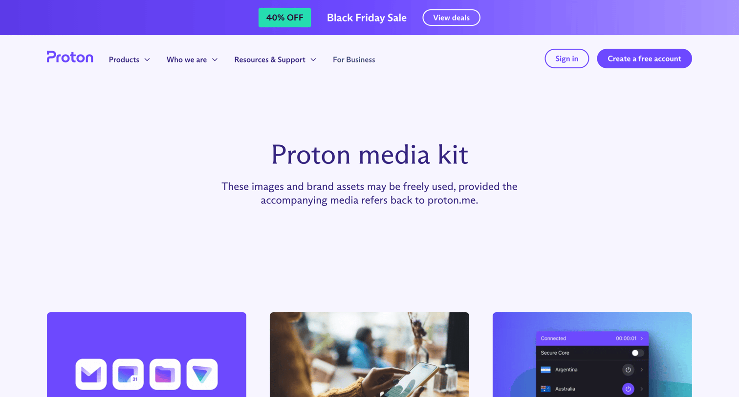 Proton - Proton media kit screen
