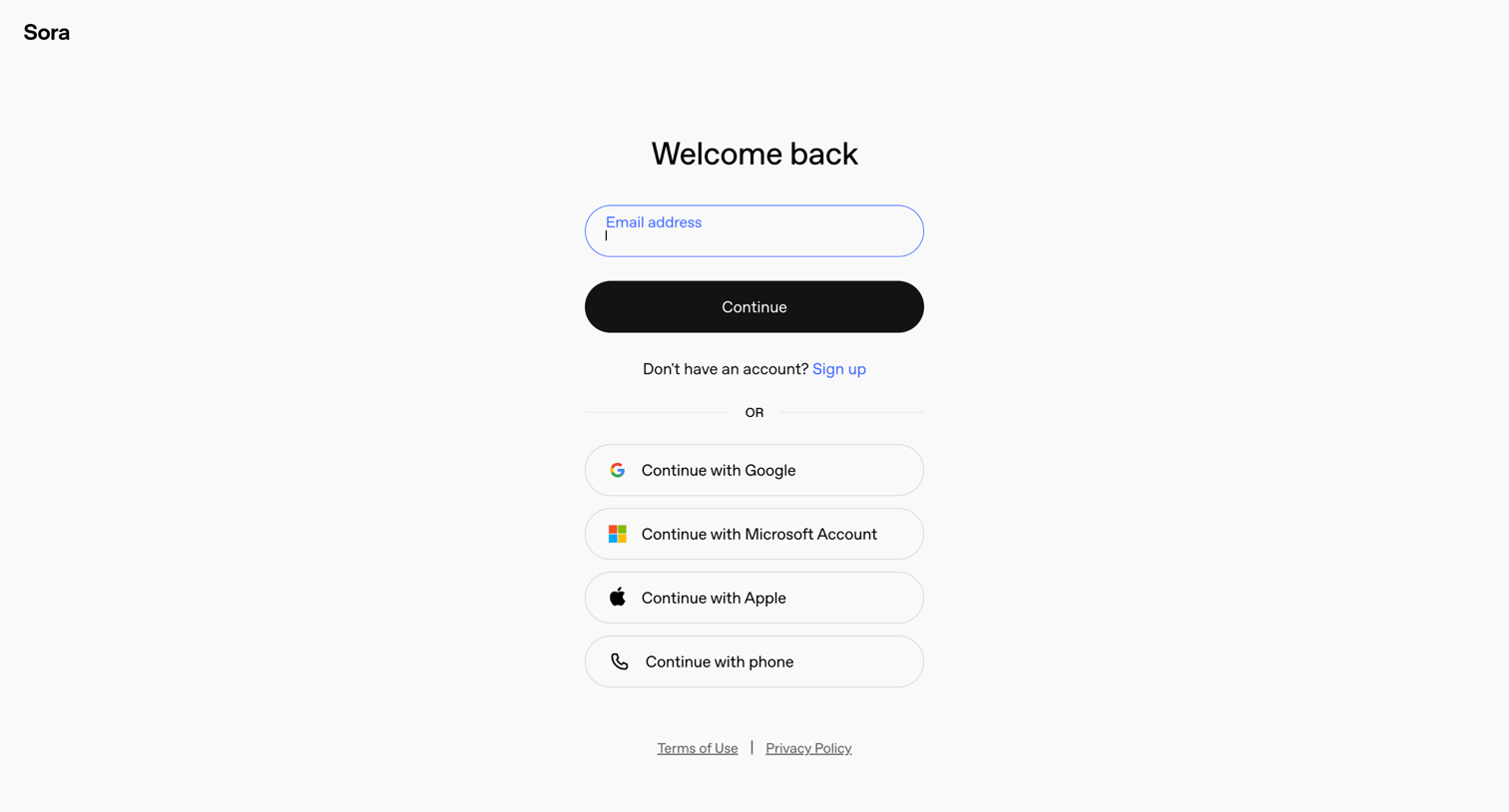 Sora - Login - OpenAI screen