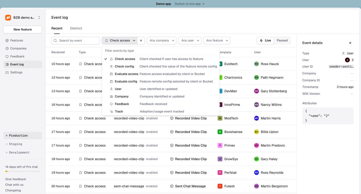 Reflag - Event log › Recent screen