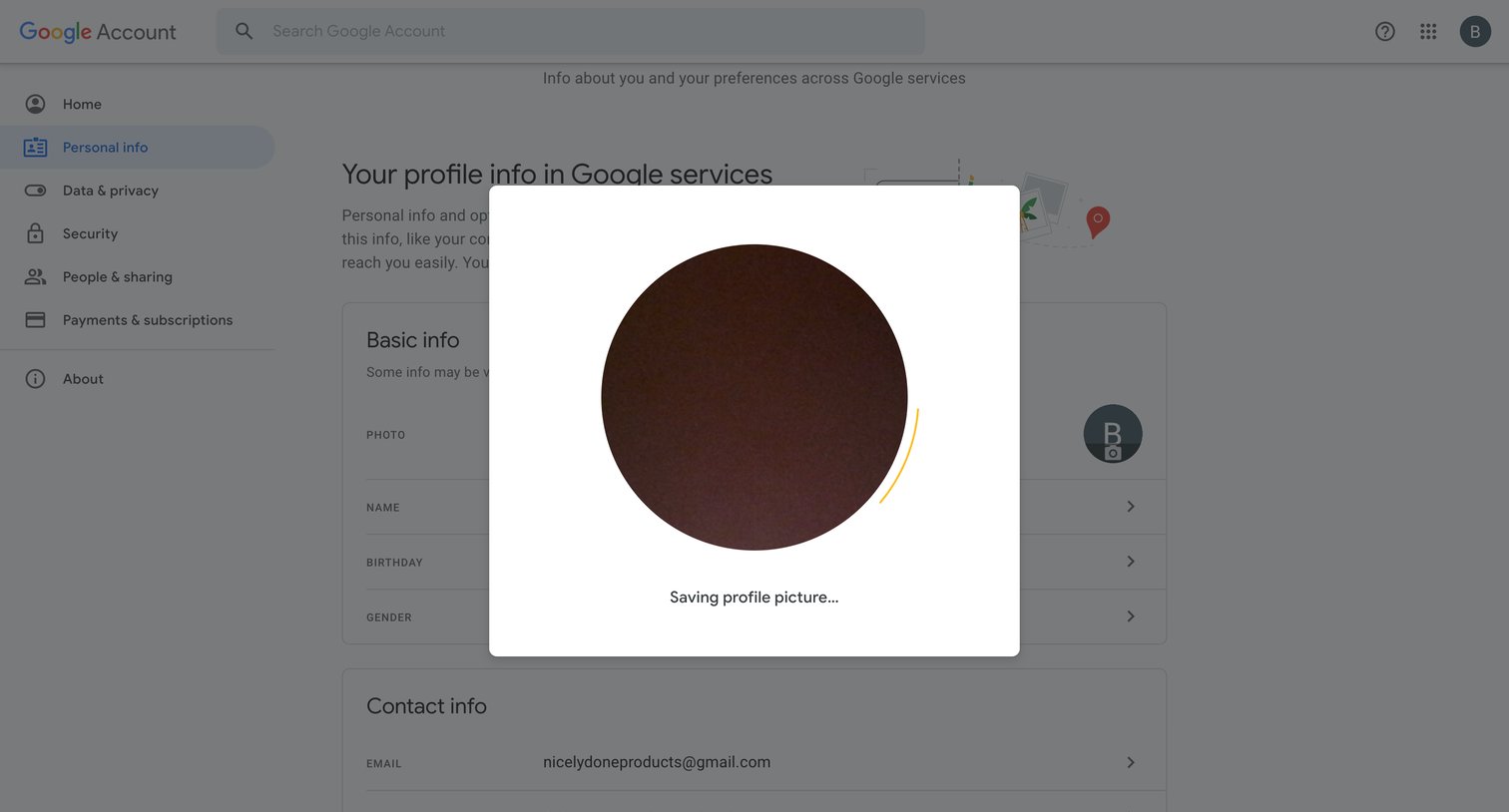 Google Account - Personal info screen