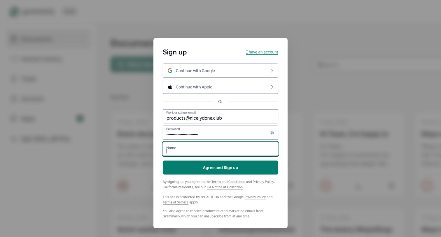 Grammarly - Sign Up – Create a Free Account | Grammarly screen