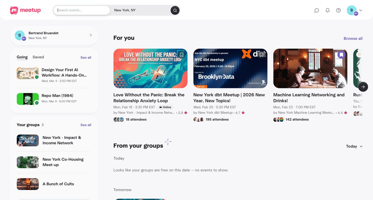 Meetup - Home screen