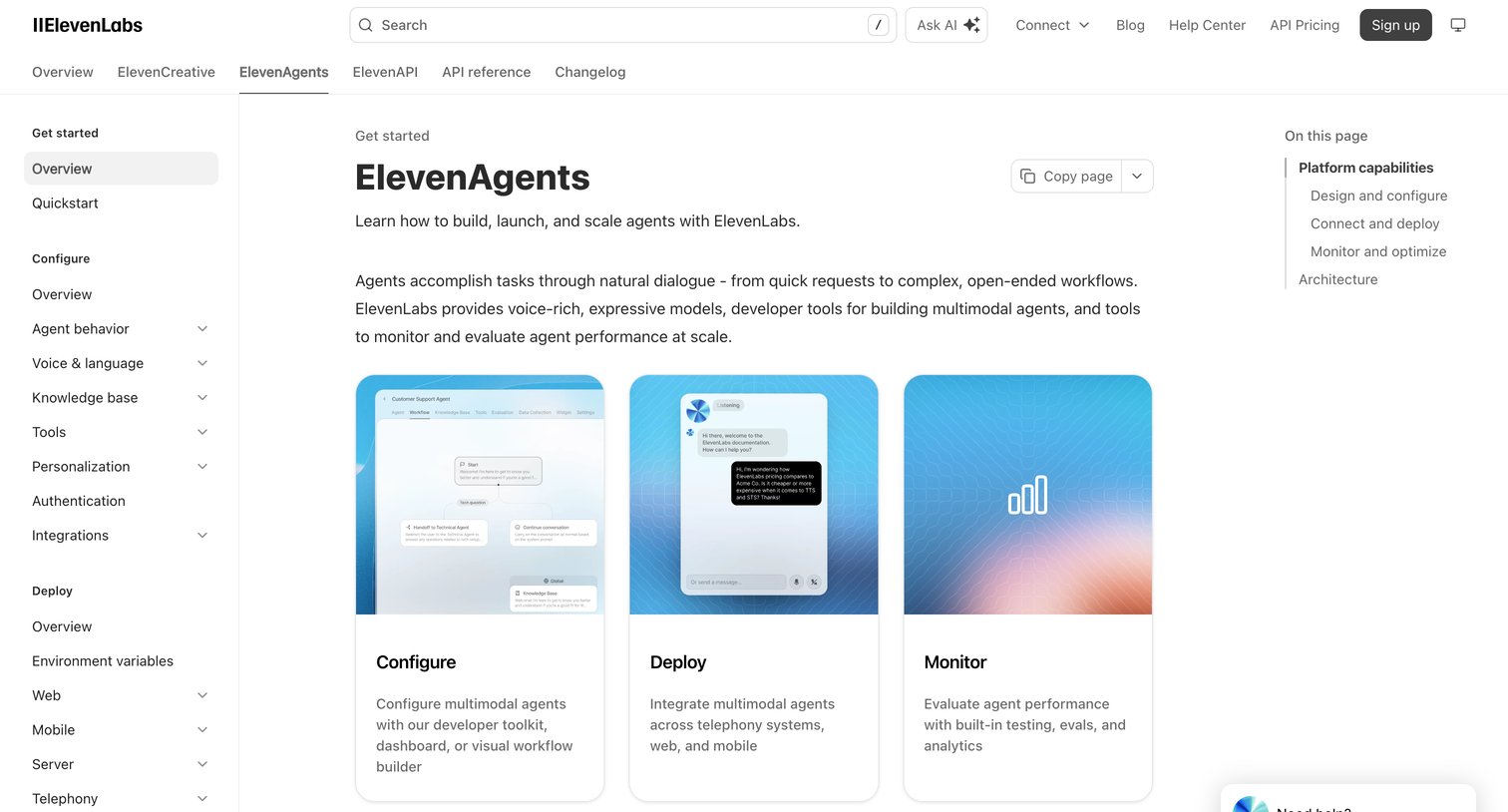 Elevenlabs - ElevenAgents ElevenLabs Documentation screen