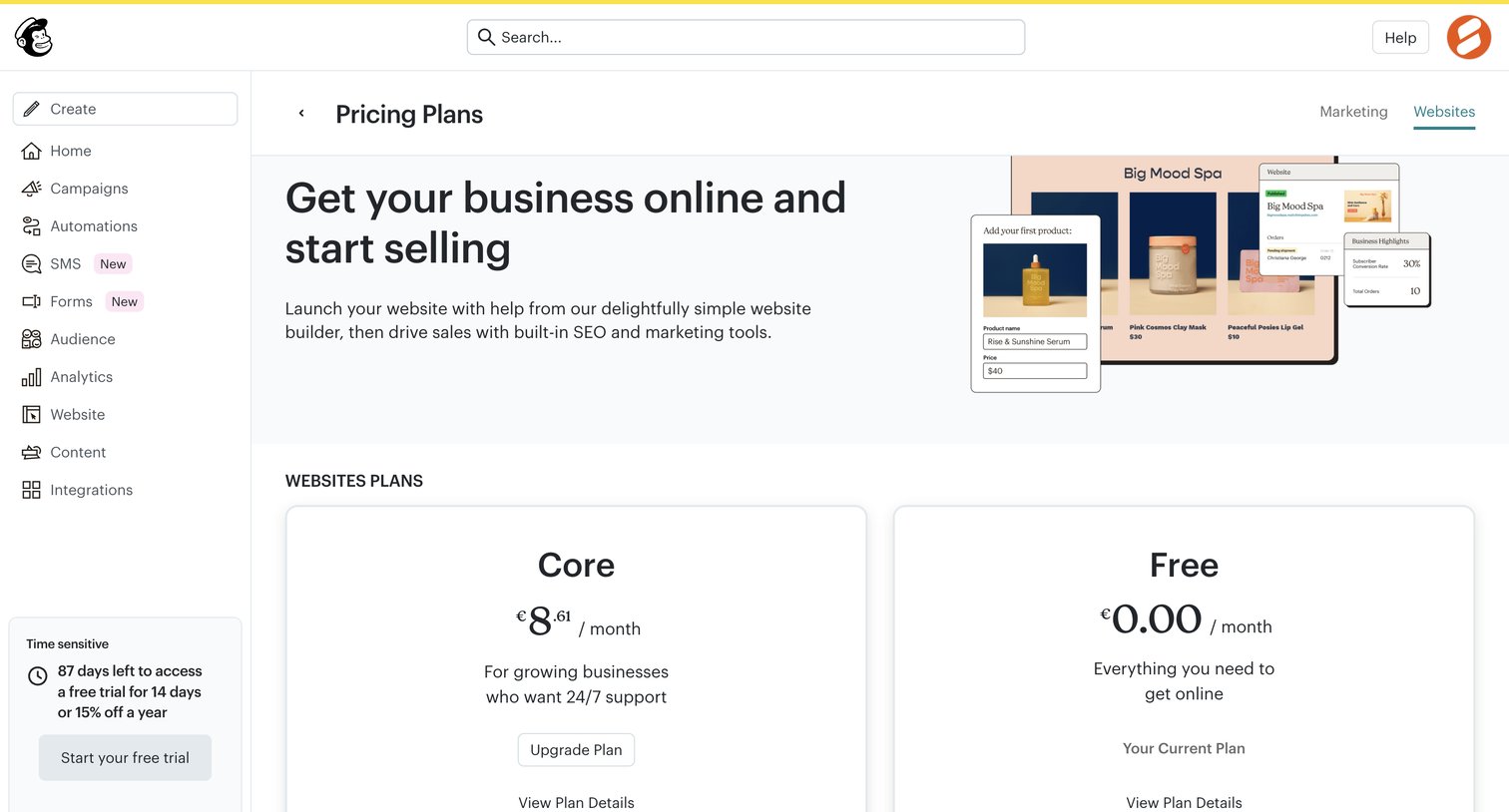 Mailchimp - Products | Mailchimp screen