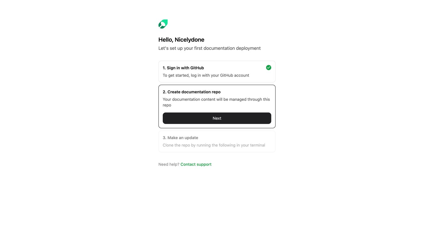 Mintlify - Onboarding - Mintlify screen