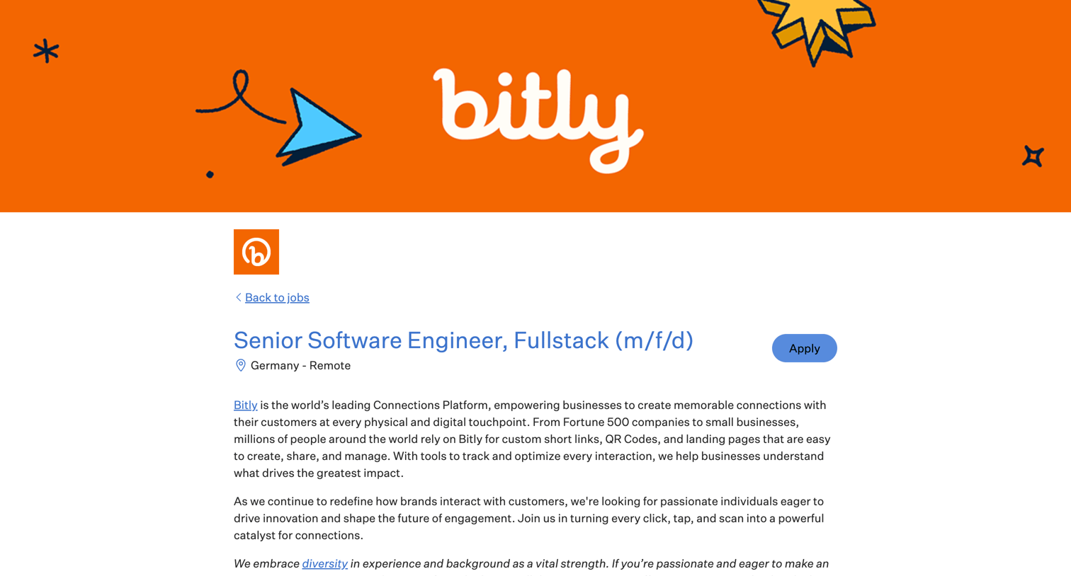 Bitly - Job Application for Senior Software Engineer, Fullstack (mfd) at Bitly screen