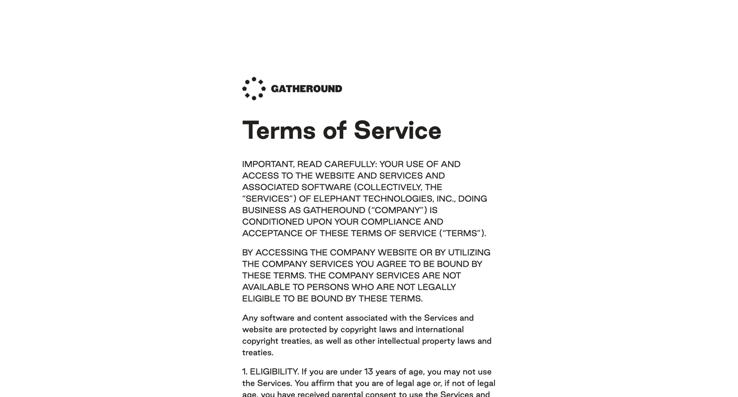 Gatheround - Terms of Service — Gatheround screen