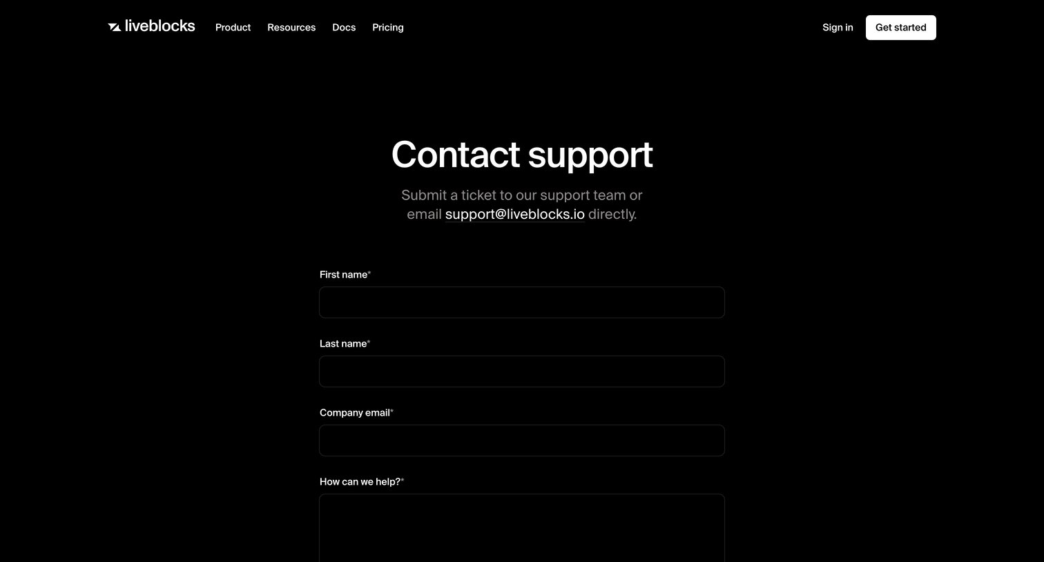 Liveblocks - Contact support  Liveblocks screen