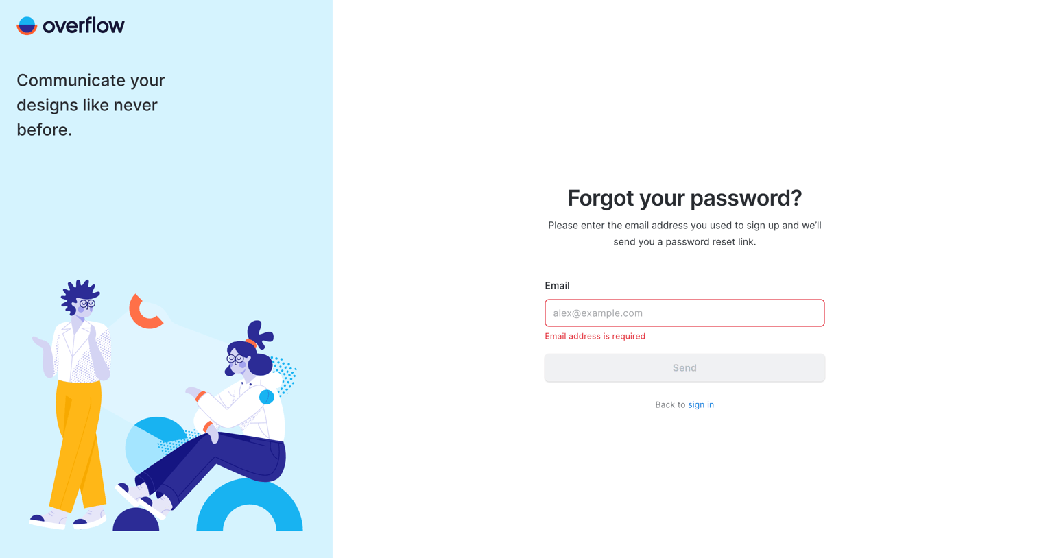 Overflow - Forgot password | Overflow screen
