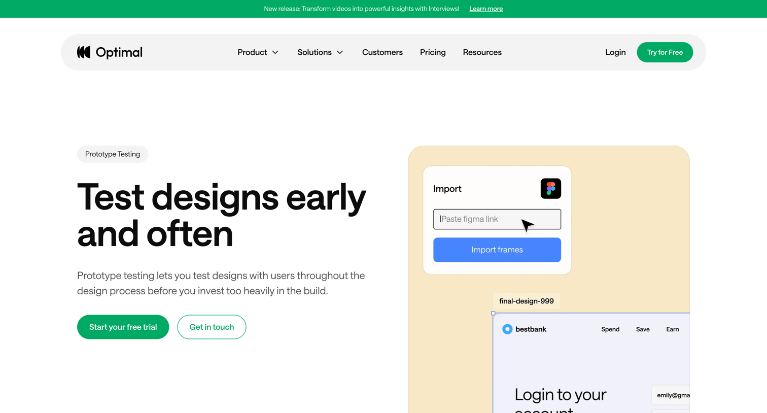 Optimal - Prototype Testing Optimal User Insight Platform screen