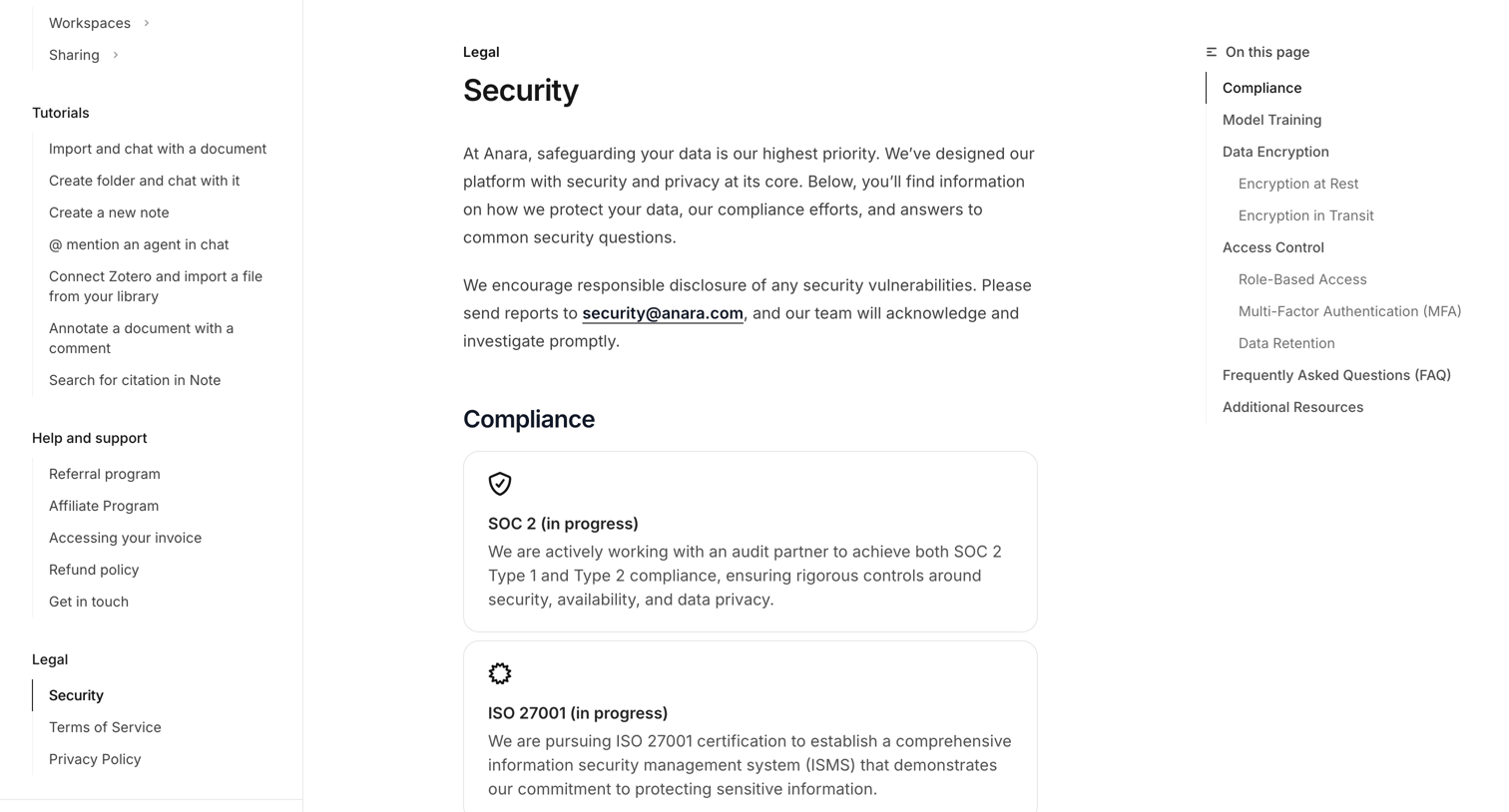 Anara - Anara  User Guide screen
