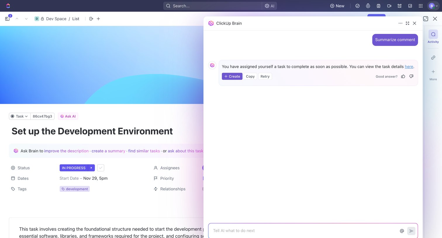 ClickUp - Set up the Development Environment | 86cx47bg3 screen
