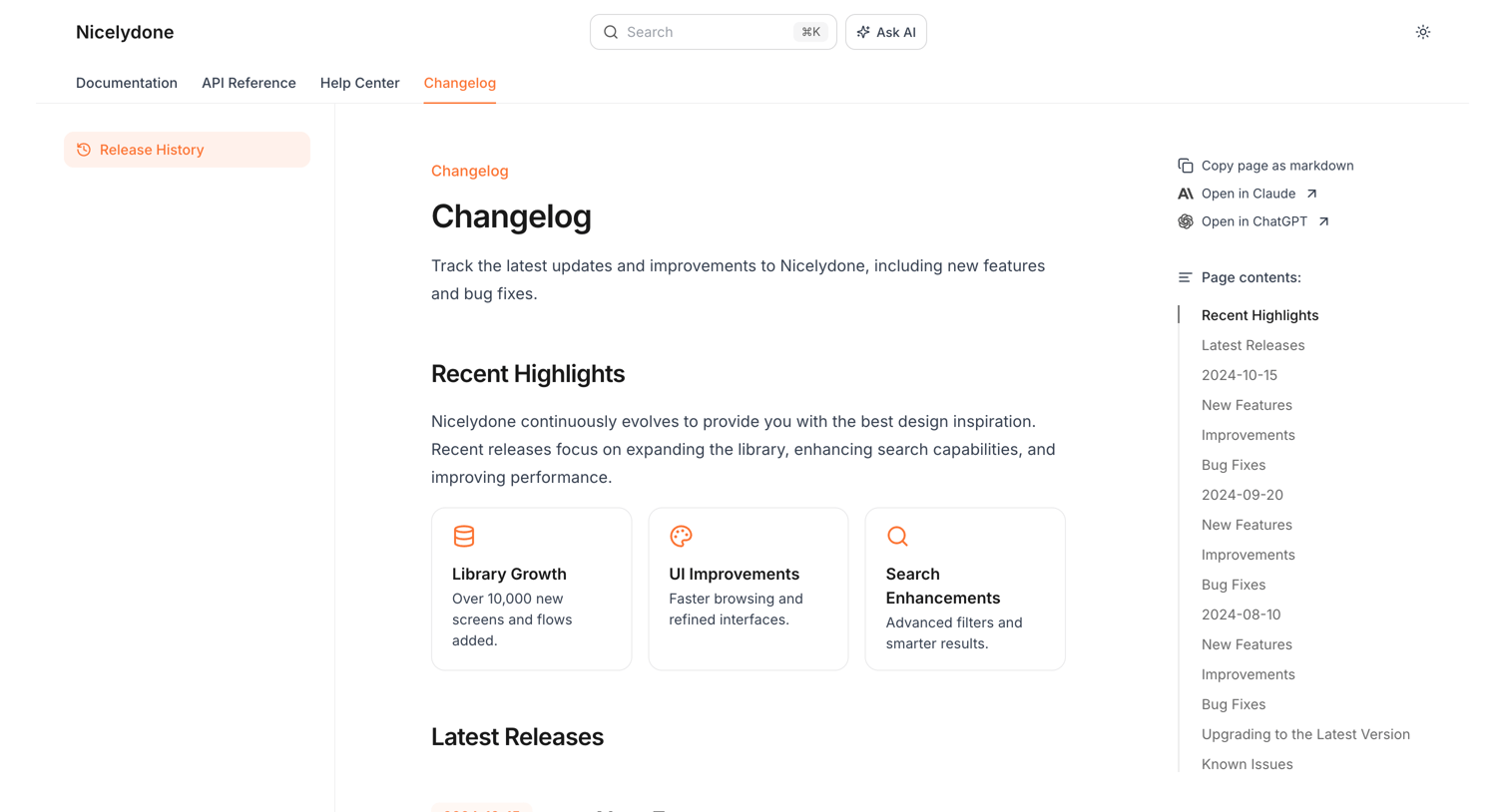 Documentation.AI - Changelog - Nicelydone screen