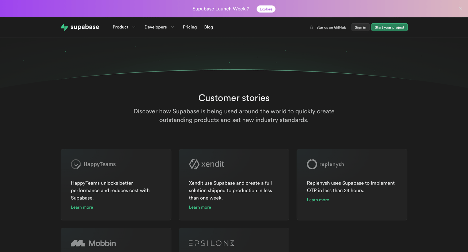 Supabase - Customer Stories | Supabase screen