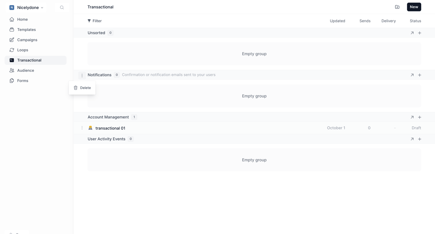 Loops - Transactional screen