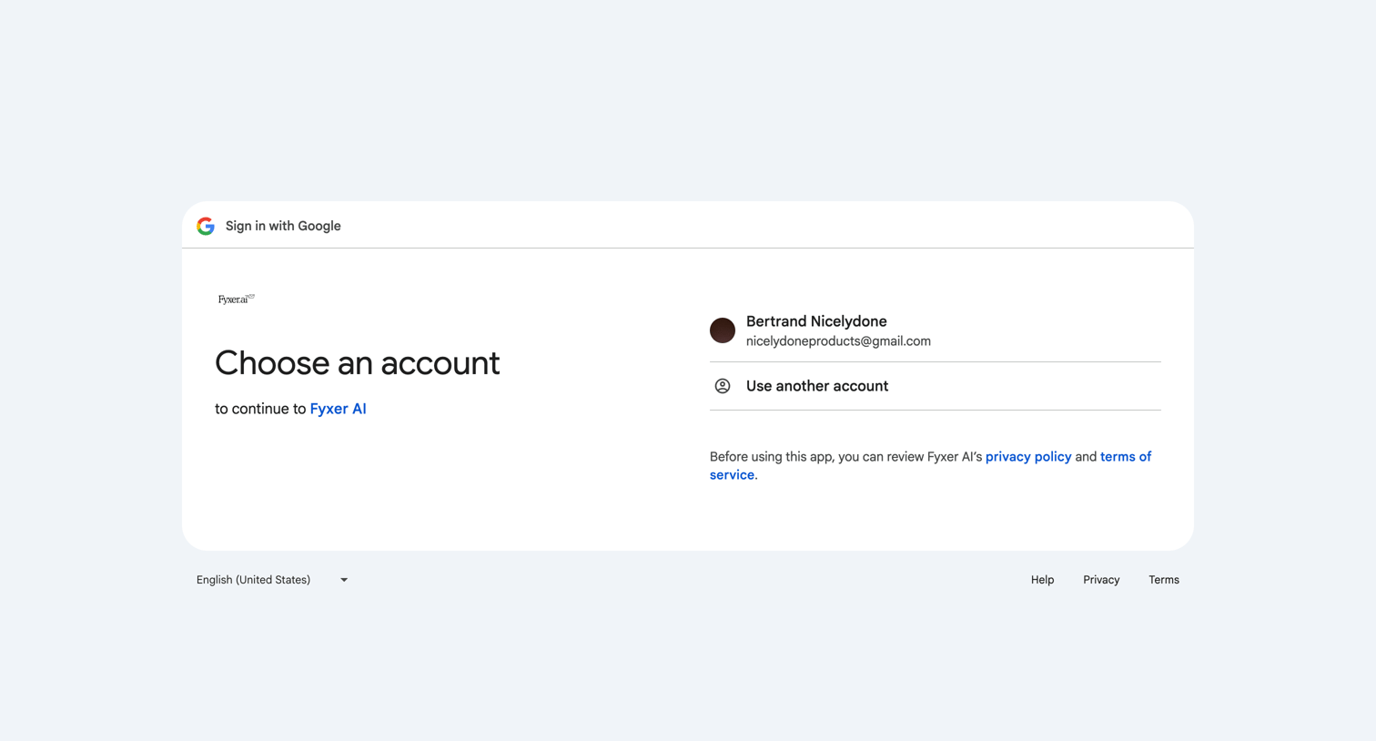 Fyxer - Sign in - Google Accounts screen
