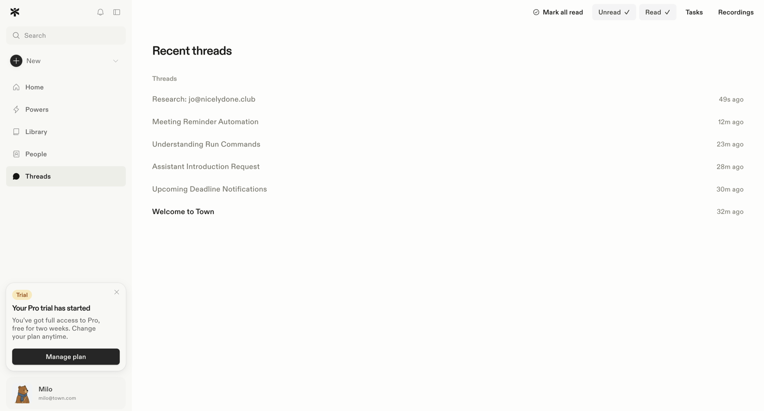 Town - Threads screen