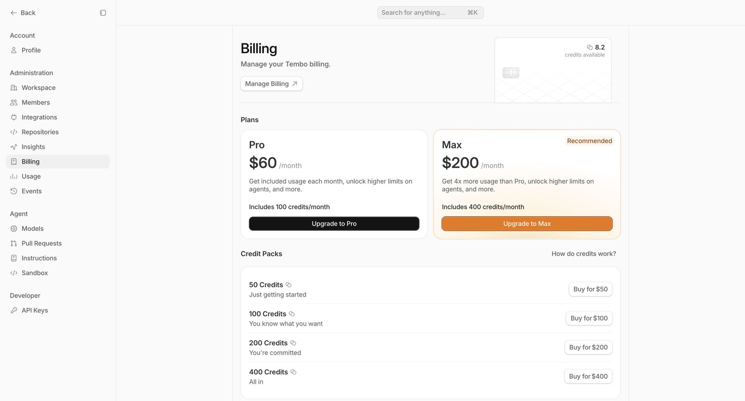 Billing — Tembo from Tembo