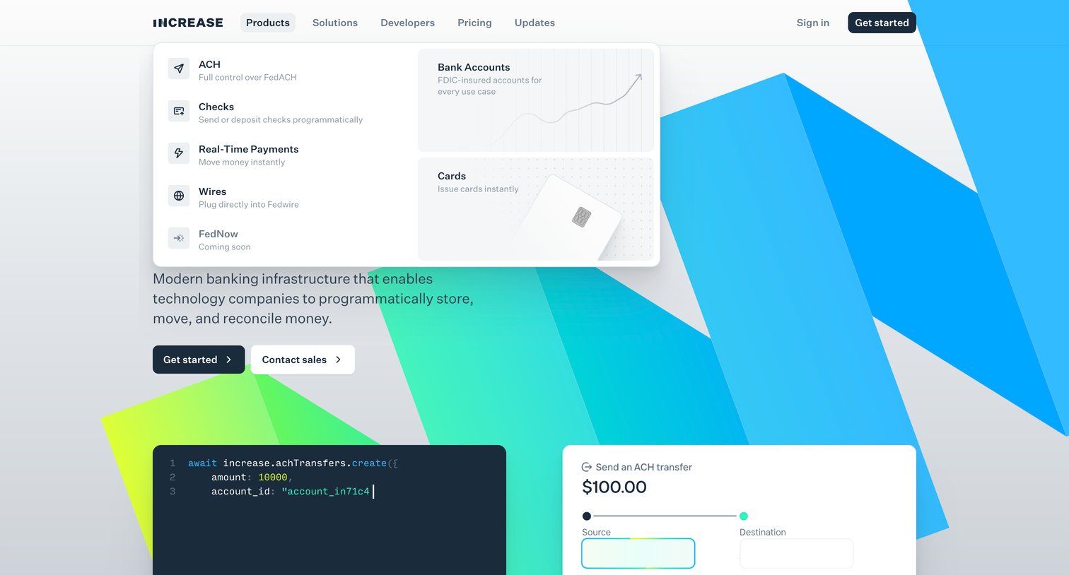 Increase - Increase — Enterprise-grade Banking APIs screen