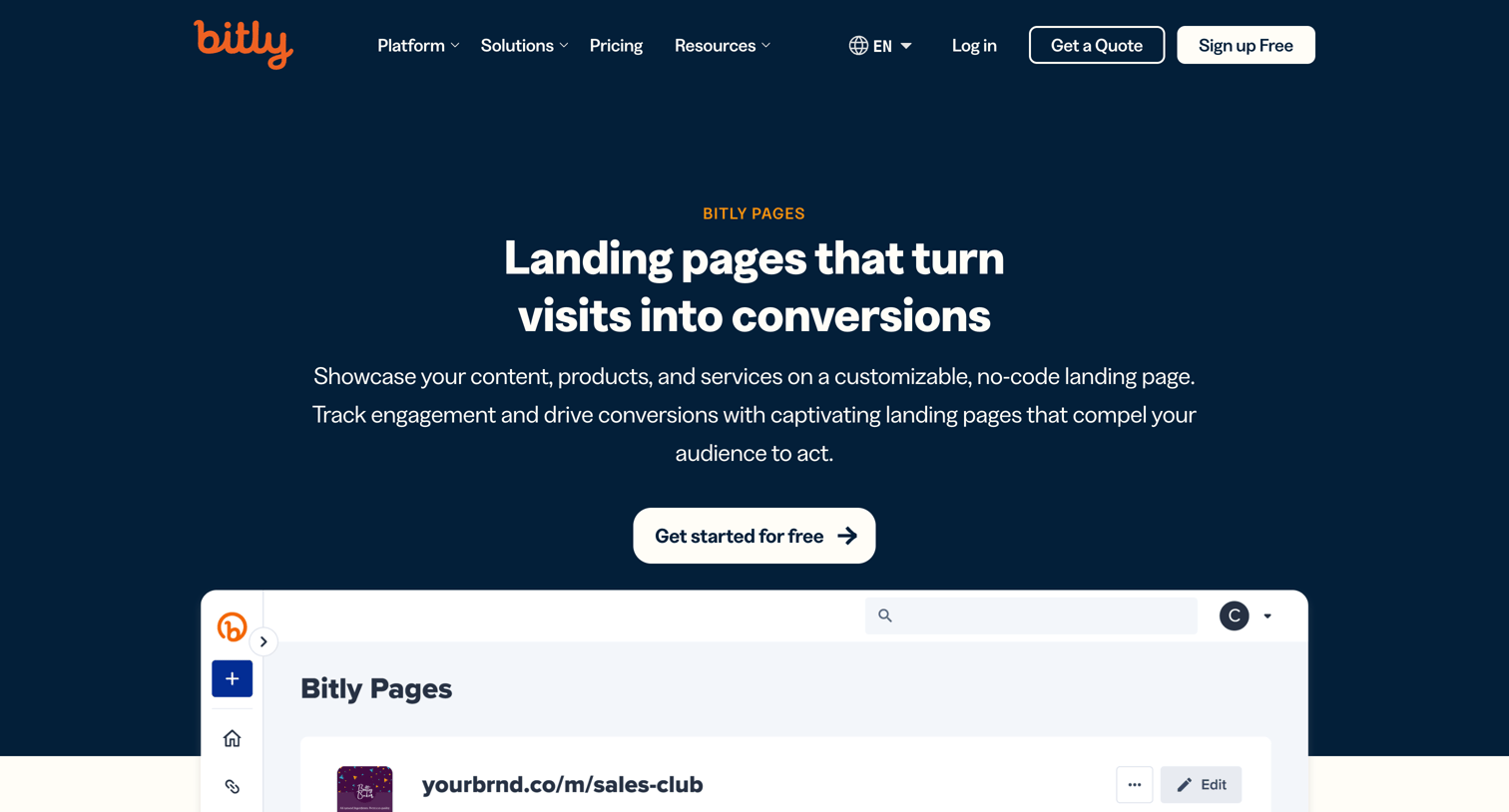 Bitly - Bitly Pages | Mobile-Friendly Landing Page Builder screen