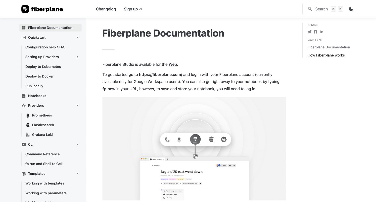 Fiberplane - Fiberplane Documentation screen