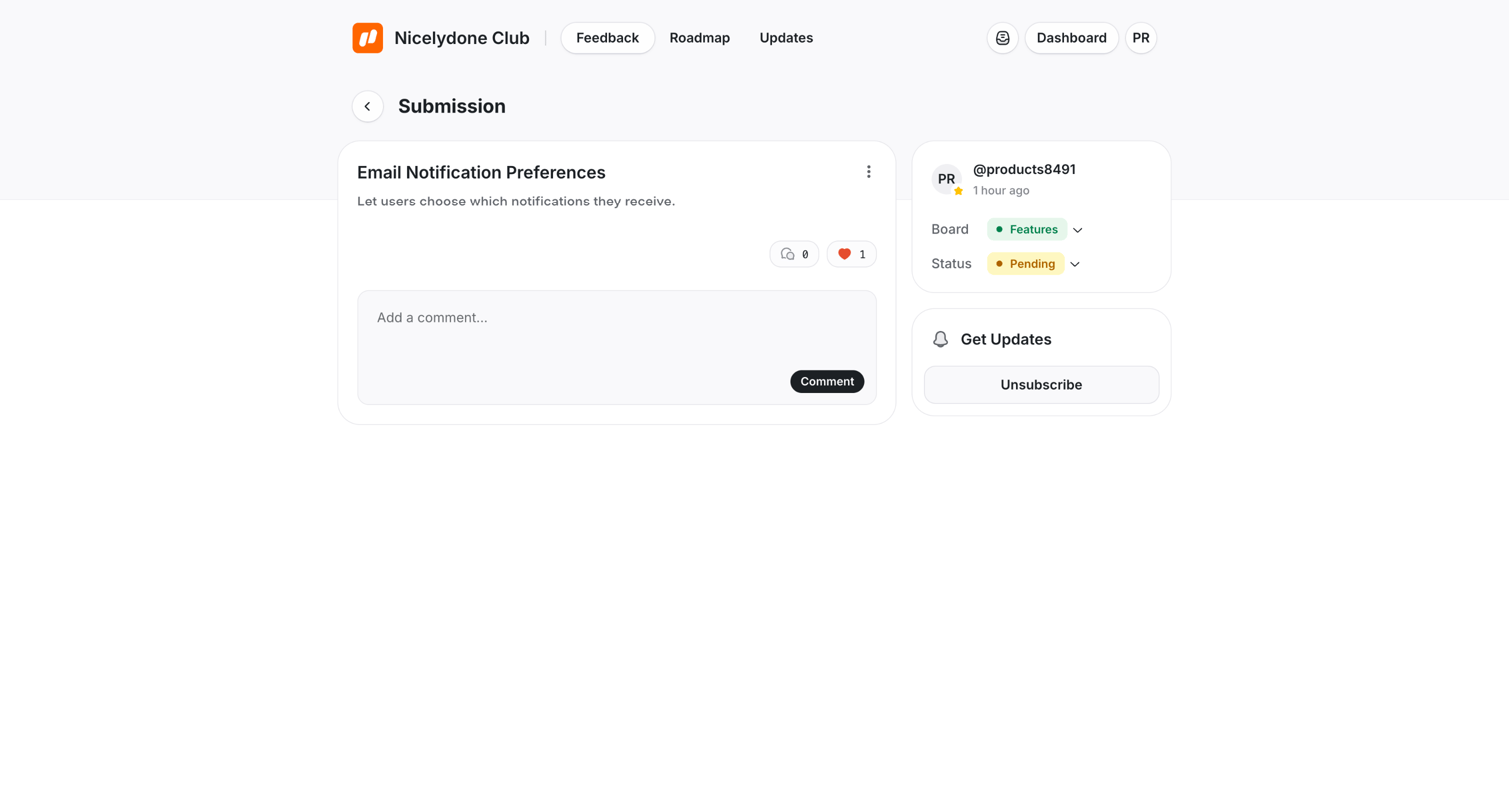 UserJot - Email Notification Preferences | Nicelydone Club screen