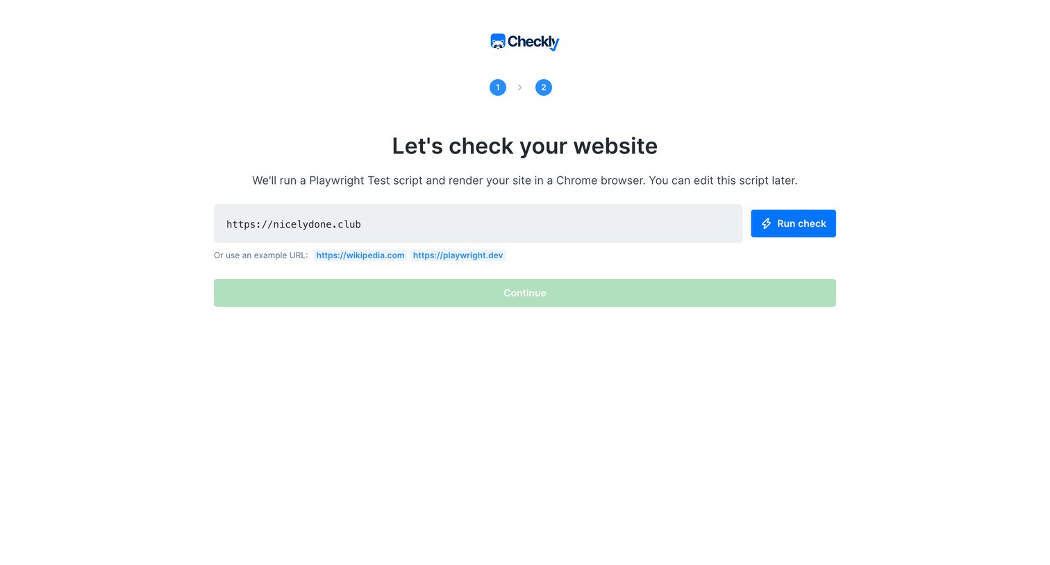 Checkly - Getting Started - Check Browser screen