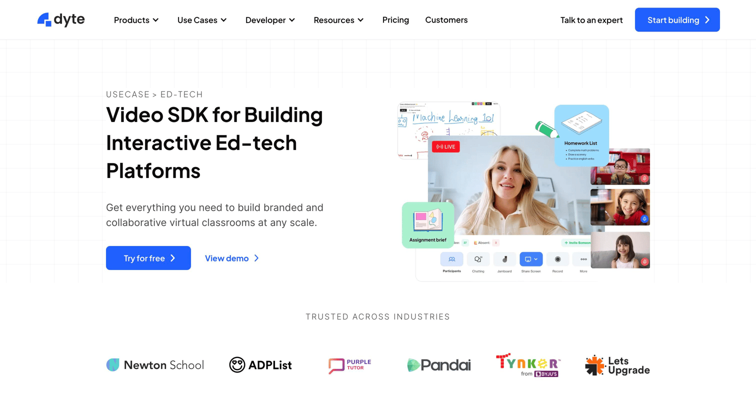 Dyte - Video SDK for building collaborative online learning platforms screen