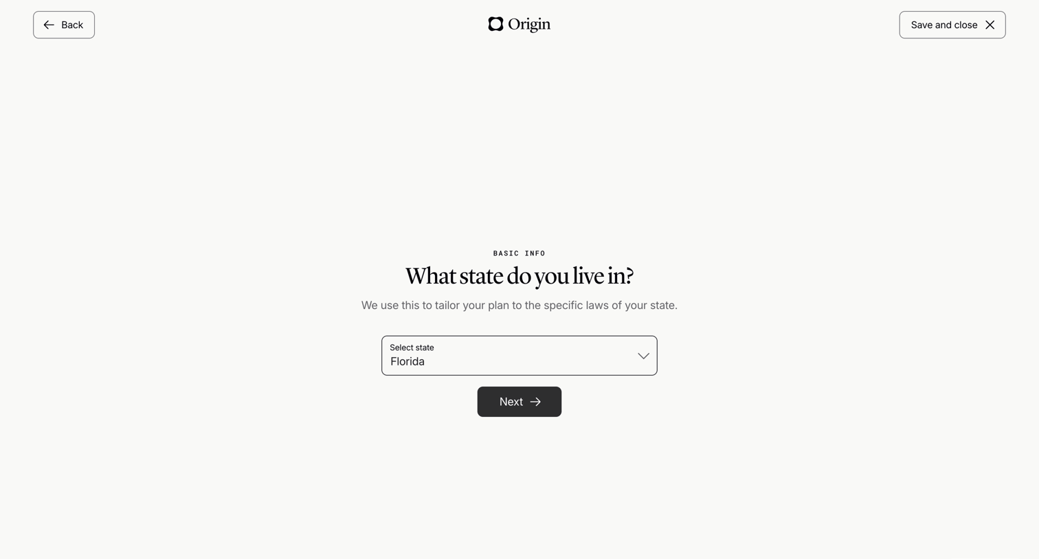 Origin Financial screen