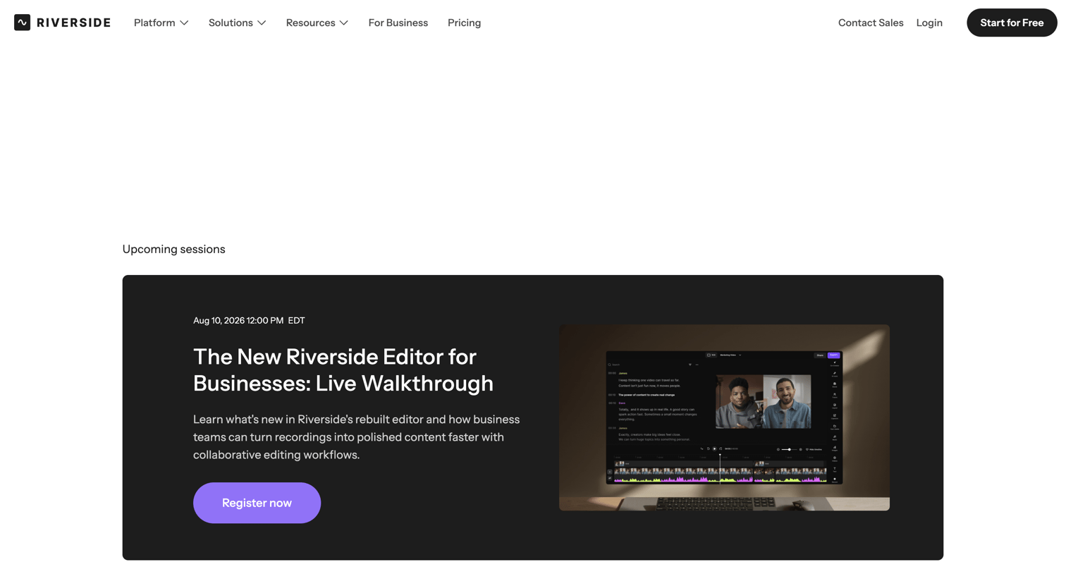 Riverside - Workshops & Live Sessions with Riverside screen