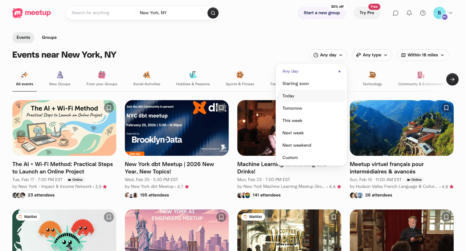 Meetup - Find Events & Groups | Meetup screen